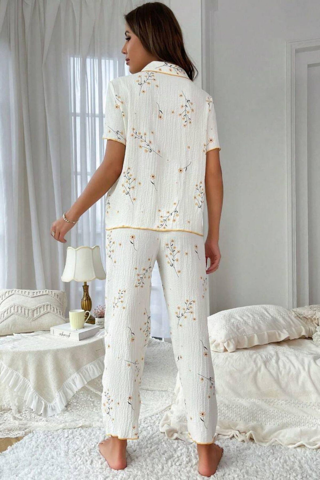 Pyjama-Set mit Gänseblümchenmuster und Taschen -7019