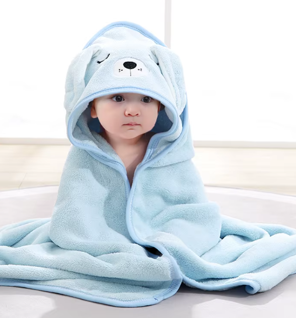 Neues Babybadetuch mit Kapuze und Tiermotiven, weiches, schnell saugfähiges Mikrofaser-Korallenfleece-Babybadetuch