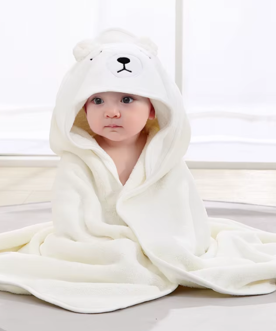 Neues Babybadetuch mit Kapuze und Tiermotiven, weiches, schnell saugfähiges Mikrofaser-Korallenfleece-Babybadetuch
