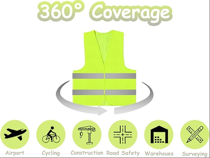 10 Adet, Reflektörlü Yelek, Süper Parlak Neon Şeritler, Ayarlanabilir Cırt Cırtlı Kapatma, İnşaat, Trafik, Koşu, Güvenlik ve Depolama için Unisex.