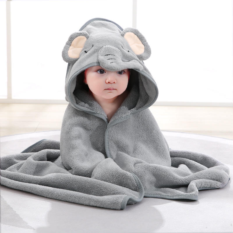 Neues Babybadetuch mit Kapuze und Tiermotiven, weiches, schnell saugfähiges Mikrofaser-Korallenfleece-Babybadetuch