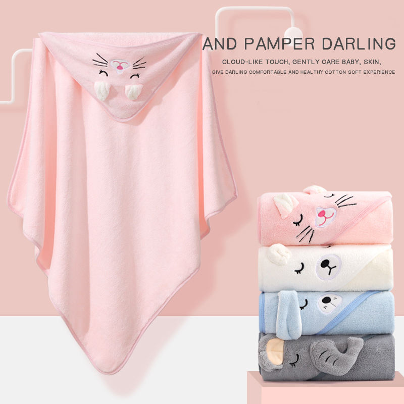 Neues Babybadetuch mit Kapuze und Tiermotiven, weiches, schnell saugfähiges Mikrofaser-Korallenfleece-Babybadetuch