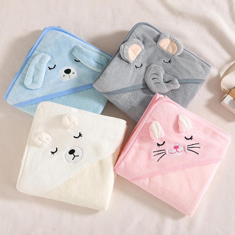 Neues Babybadetuch mit Kapuze und Tiermotiven, weiches, schnell saugfähiges Mikrofaser-Korallenfleece-Babybadetuch
