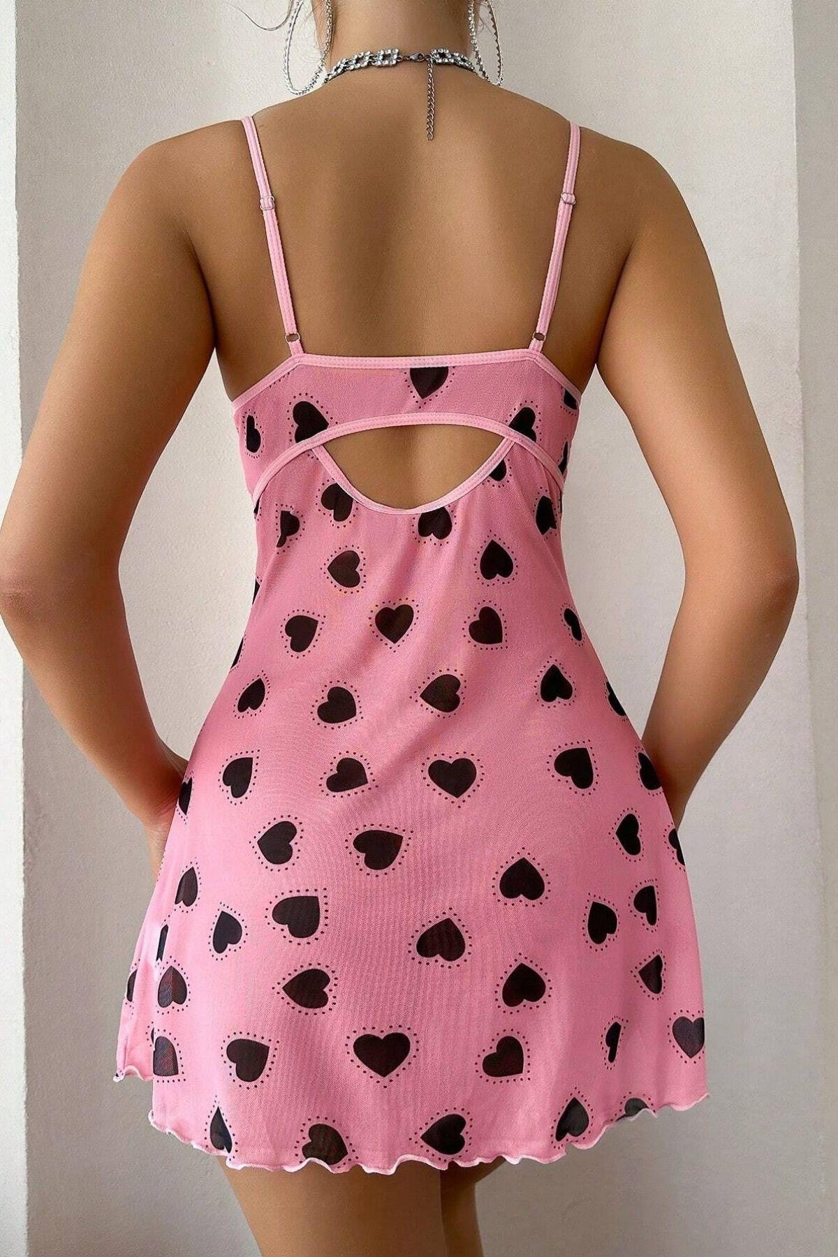 Sexy Babydoll-Nachthemd aus Spitze, Netzunterkleid mit Seitenschlitz und Schleifendetail, Chiffon-Nachthemd-15923